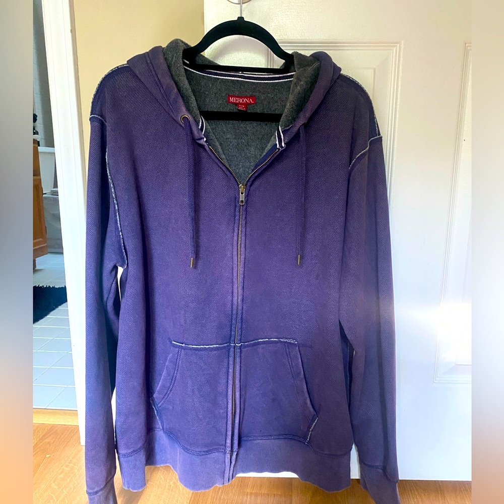 Men’s indigo blue hooded zip up Sweatshirt